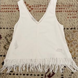 American Eagle distressed tank with fringed hem M